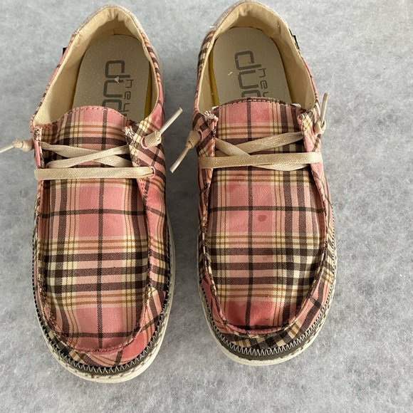 Womens Hey Dude Shoes Wendy Plaid Pink 